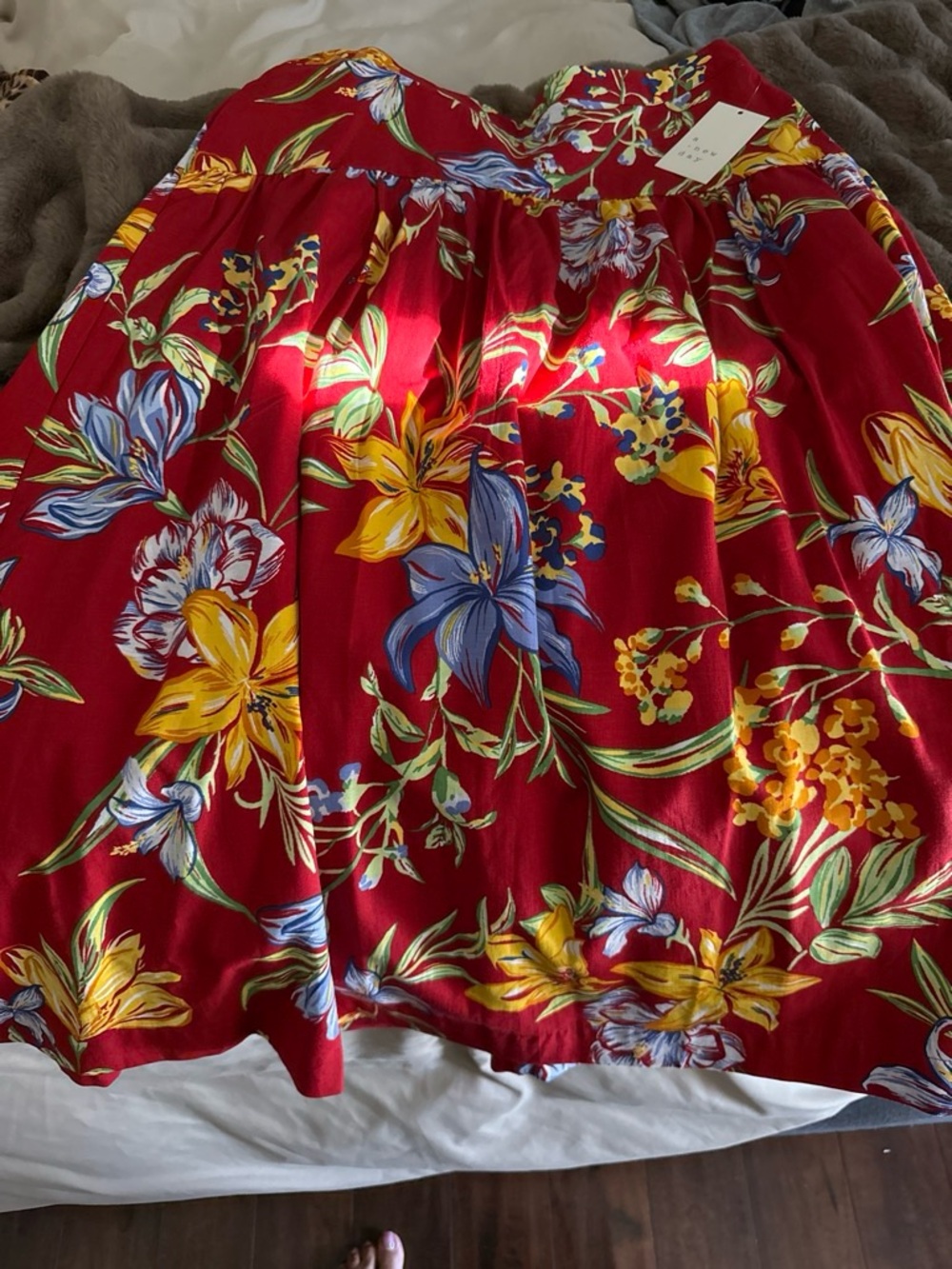 a new day Red Floral Circle Skirt with Yellow & Blue Blooms